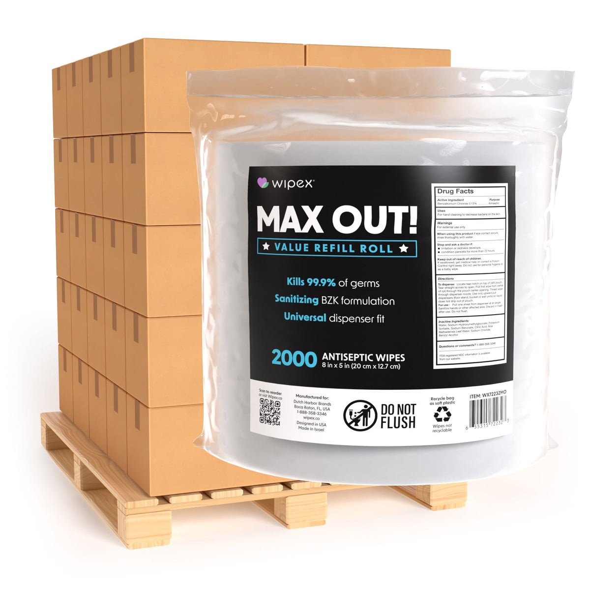 MAX OUT!® Economy 2000ct BZK Sanitizing Wipes Value Refill Roll – Lint-Free, Alcohol-Free