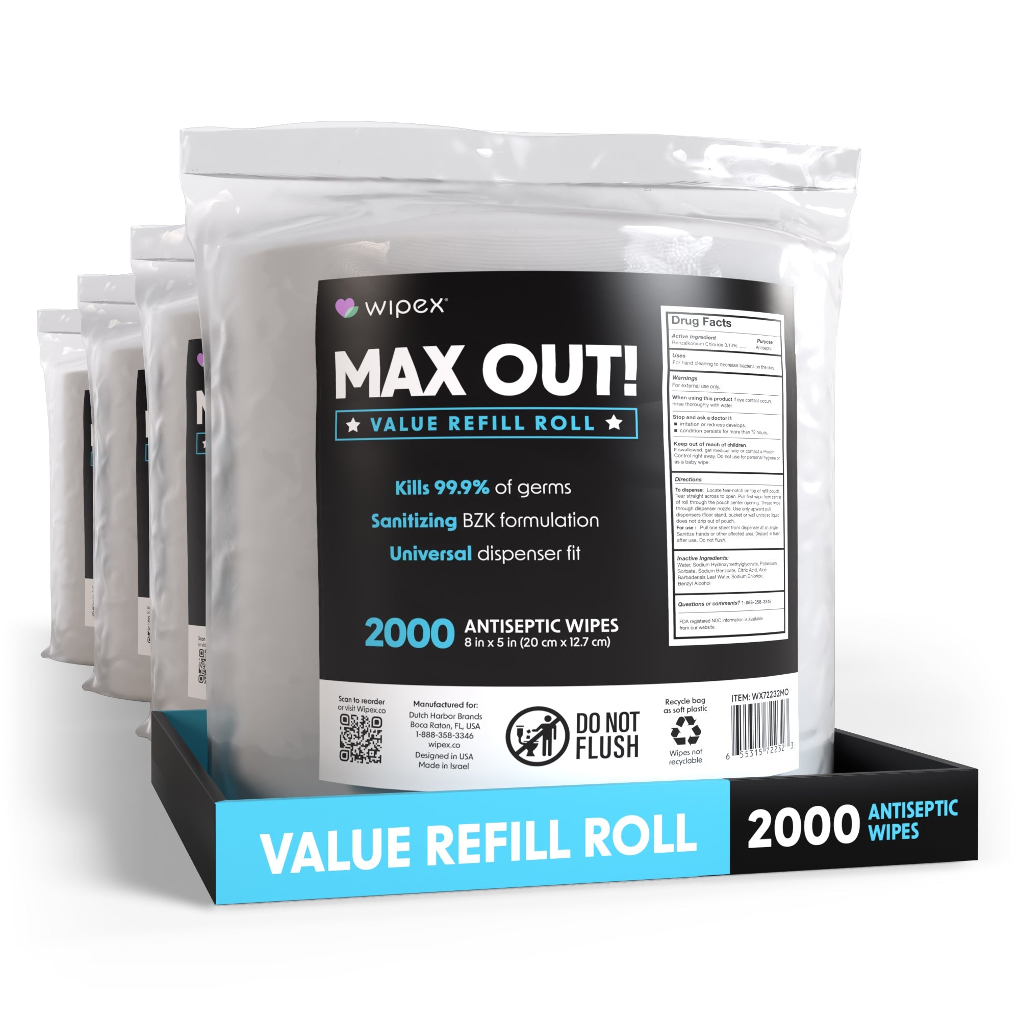 MAX OUT!® Economy 2000ct BZK Sanitizing Wipes Value Refill Roll – Lint-Free, Alcohol-Free