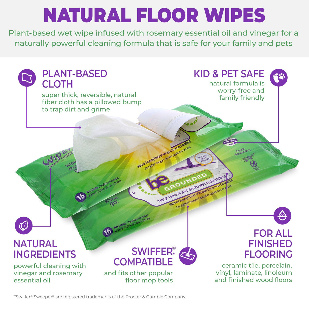 Natural Floor Cleaning Pads | Plant-Based Floor Wipes with Rosemary