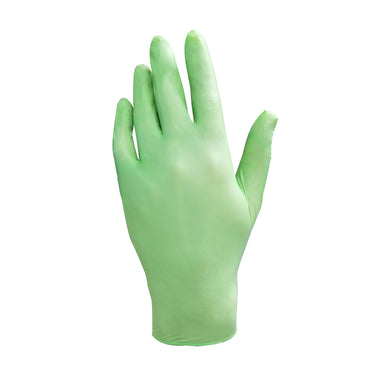 hand wearing Peridot Green Chloroprene Powder Free Gloves in 6 Mil thickness