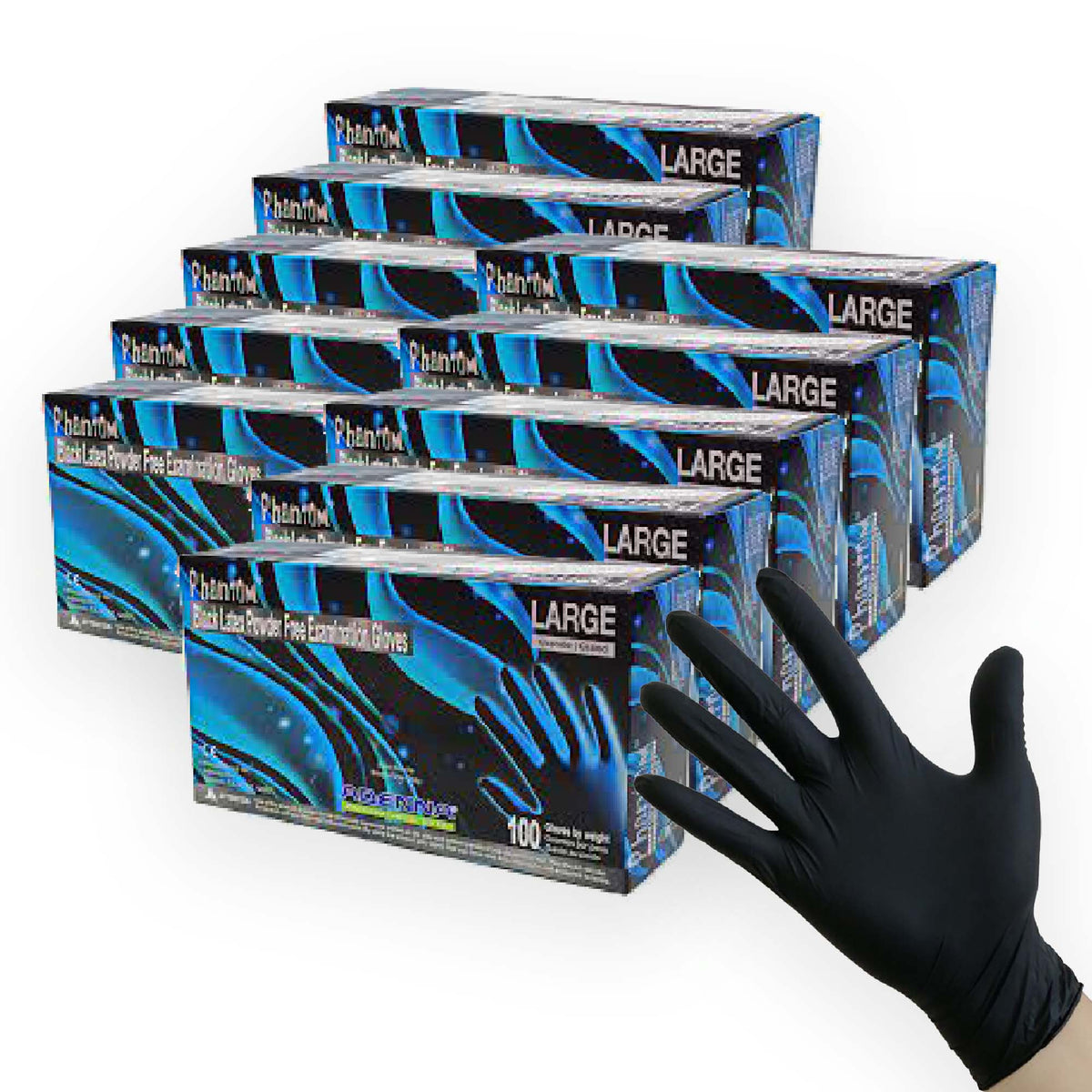 10 boxes of Phantom Black Nitrile Gloves (Examination Grade and Powder Free) in 5 mil thickness