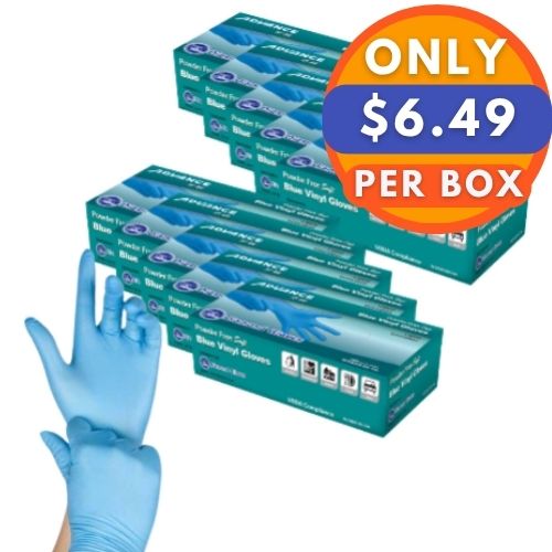 ADVANCE Blue Vinyl Gloves - Powder Free (4 Mil), 1,000 Gloves