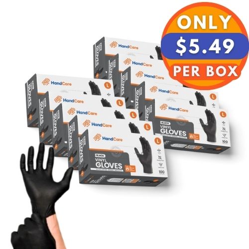 HandCare Black Vinyl Gloves - Powder Free (3 Mil), 1,000 Gloves- 10 CASES