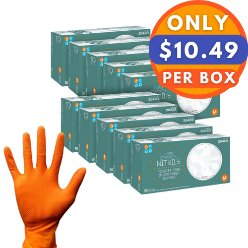 ASAP T-Grip Orange Nitrile Gloves - Powder Free (7 Mil), 500 Gloves