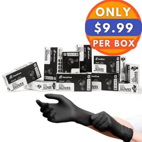 HandCare Black Nitrile Gloves - Exam Grade, Powder Free (6 Mil)