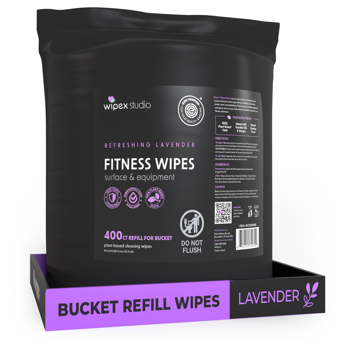 Wipex 400ct Natural Gym Wipes for Fitness Equipment | Portable Dispensing Bucket or Refill | Plant-Based