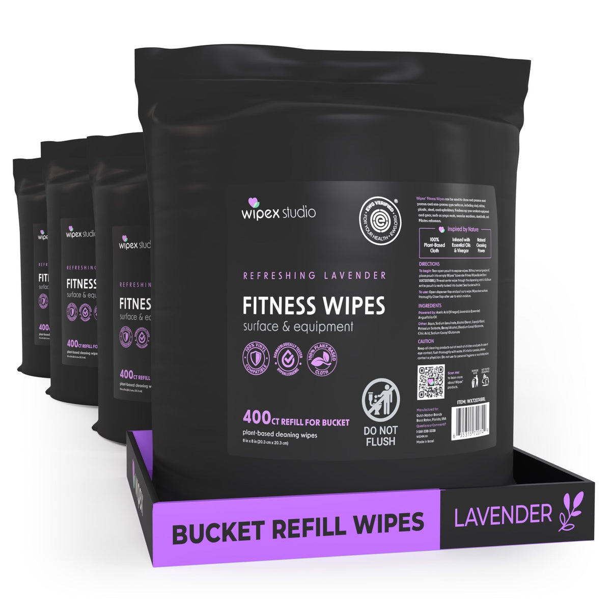 Wipex 400ct Natural Gym Wipes for Fitness Equipment | Portable Dispensing Bucket or Refill | Plant-Based
