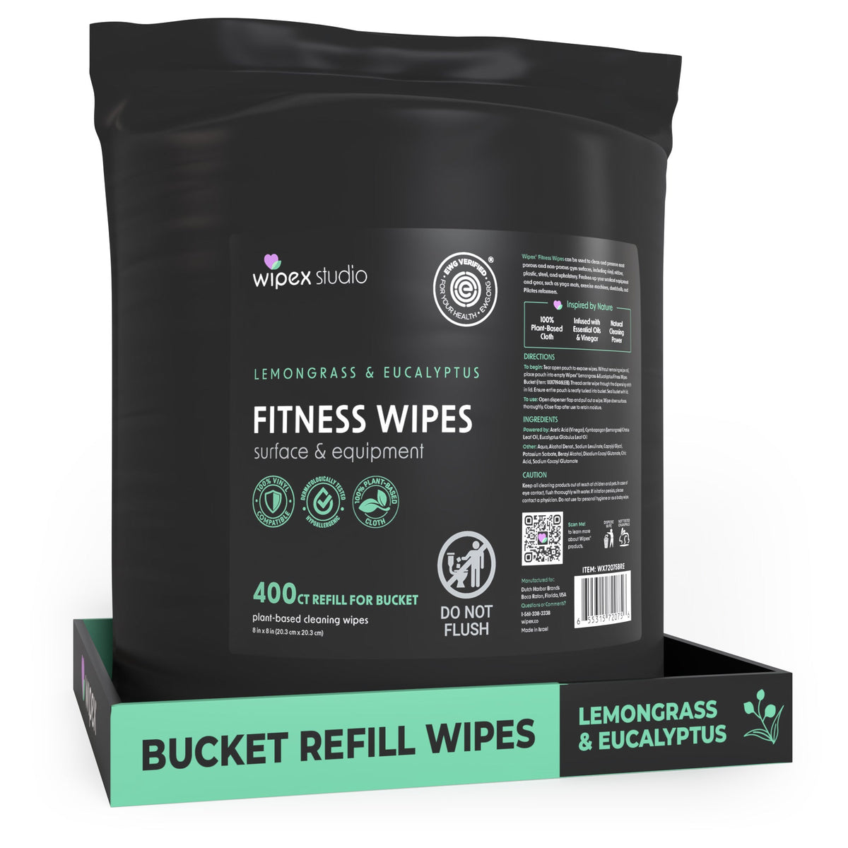 Wipex 400ct Natural Gym Wipes for Fitness Equipment | Portable Dispensing Bucket or Refill | Plant-Based