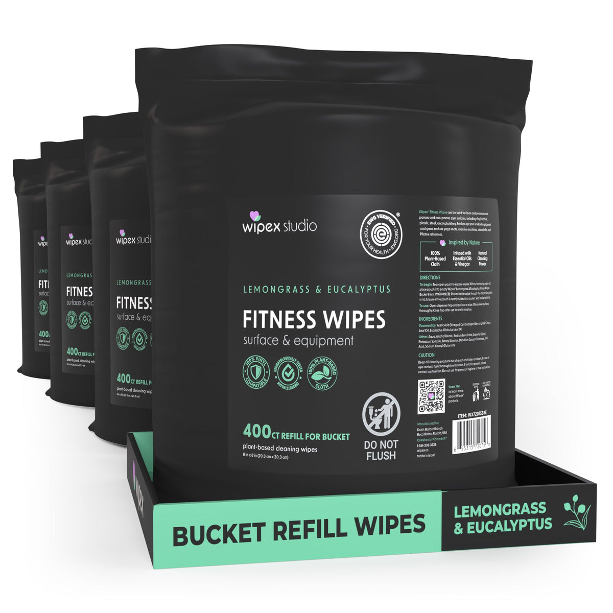 Wipex 400ct Natural Gym Wipes for Fitness Equipment | Portable Dispensing Bucket or Refill | Plant-Based
