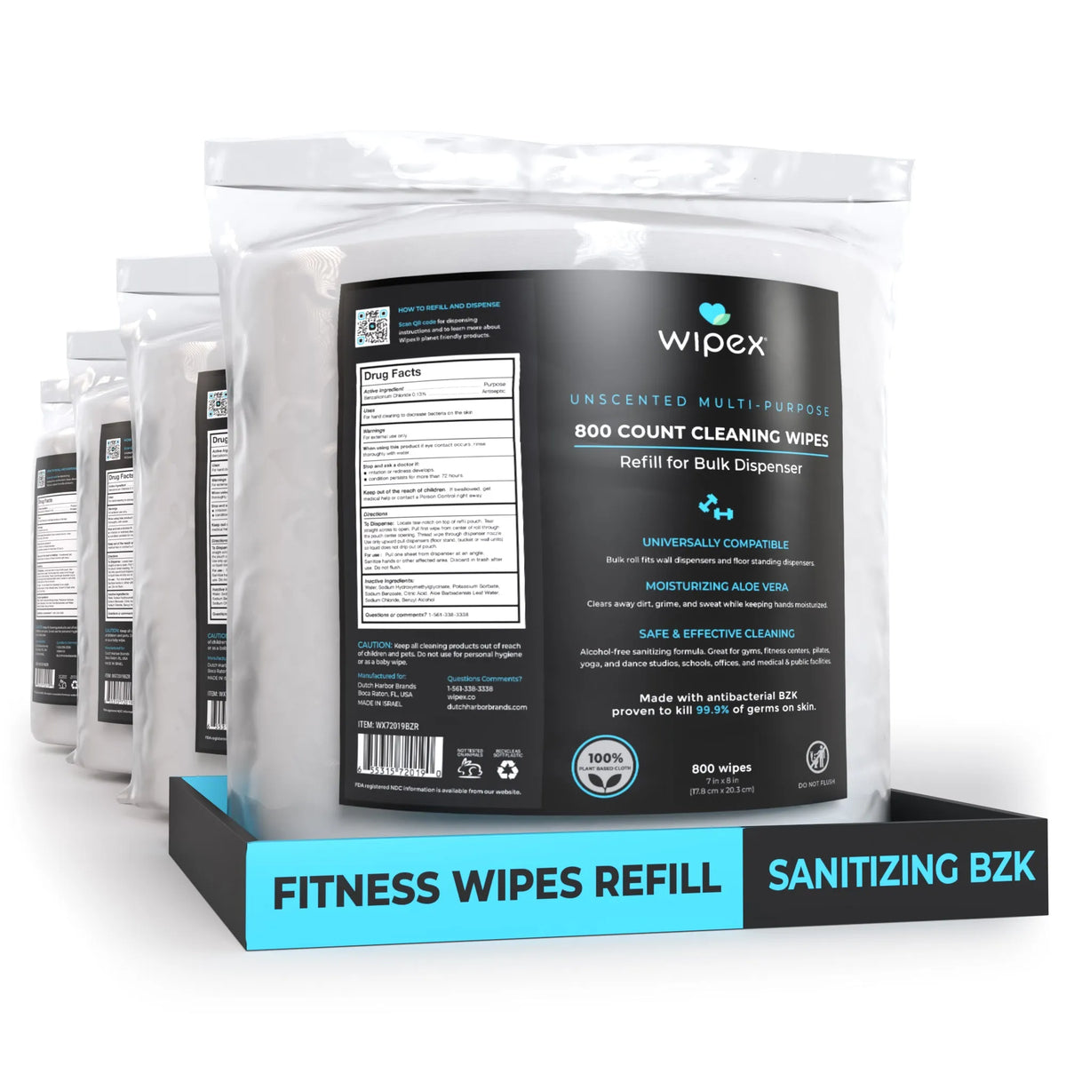 Wipex® 800ct Bulk Antibacterial Wipes Refill Roll | Skin-Safe Sanitizing Wipe | TÜV-Certified Plant-Based Cloth