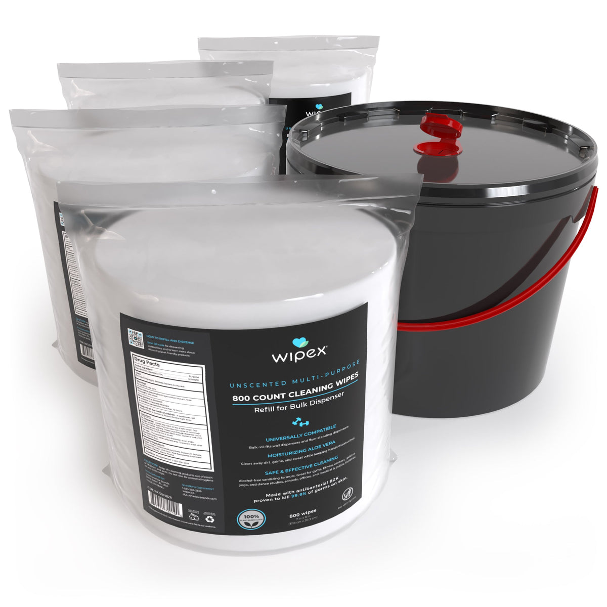 Wipex® 800ct Bulk Antibacterial Wipes Refill Roll | Skin-Safe Sanitizing Wipe | TÜV-Certified Plant-Based Cloth