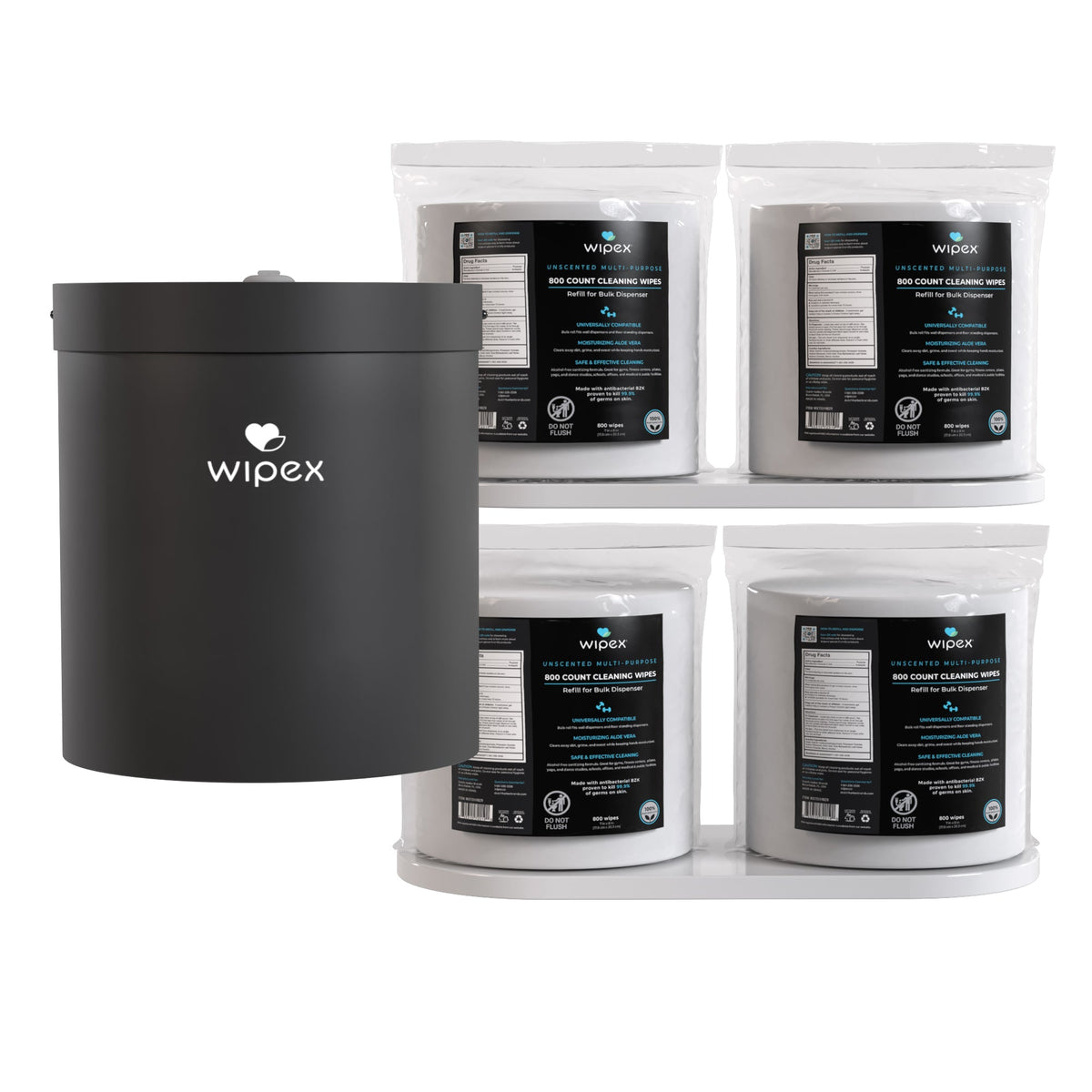 Wipex® 800ct Bulk Antibacterial Wipes Refill Roll | Skin-Safe Sanitizing Wipe | TÜV-Certified Plant-Based Cloth