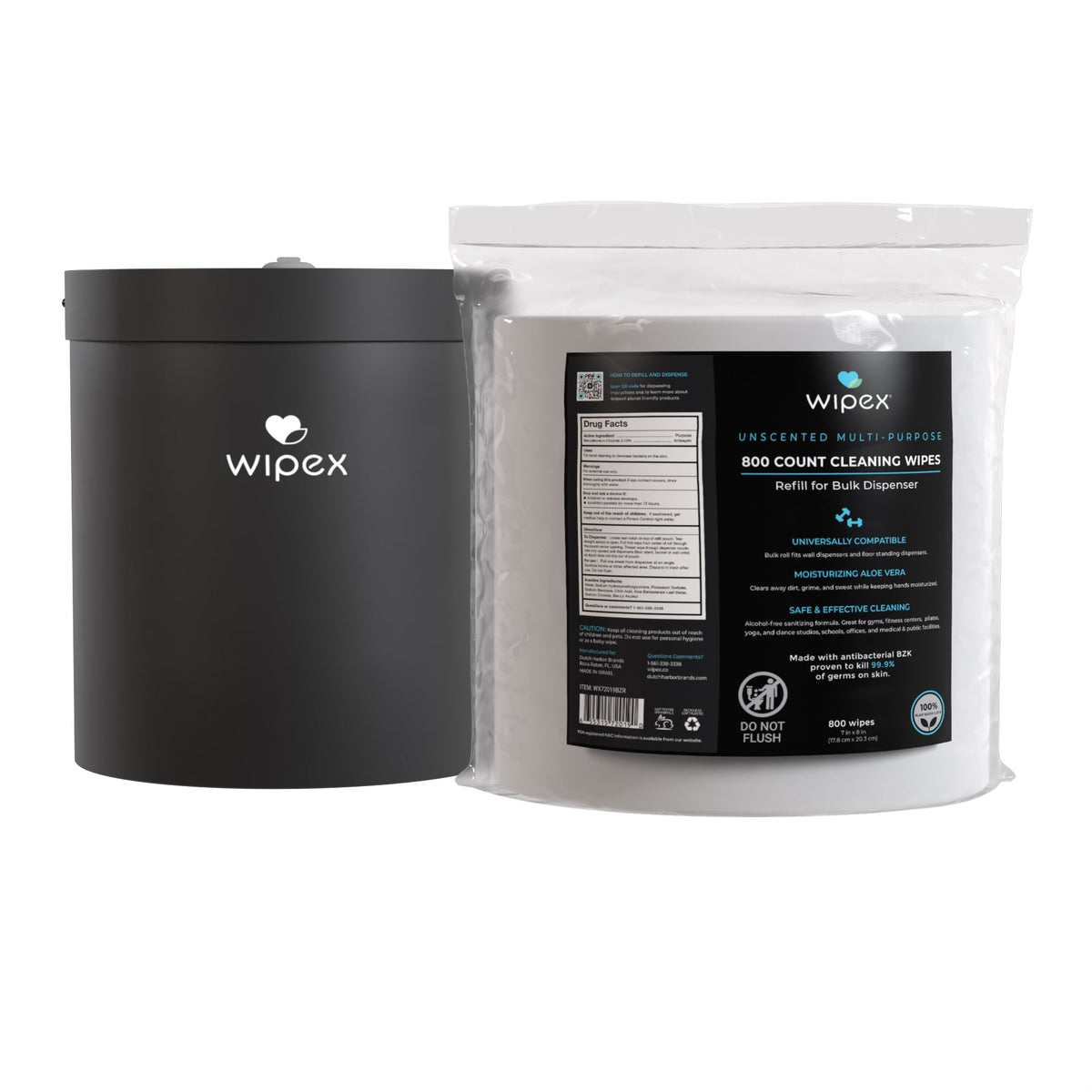 Wipex® 800ct Bulk Antibacterial Wipes Refill Roll | Skin-Safe Sanitizing Wipe | TÜV-Certified Plant-Based Cloth