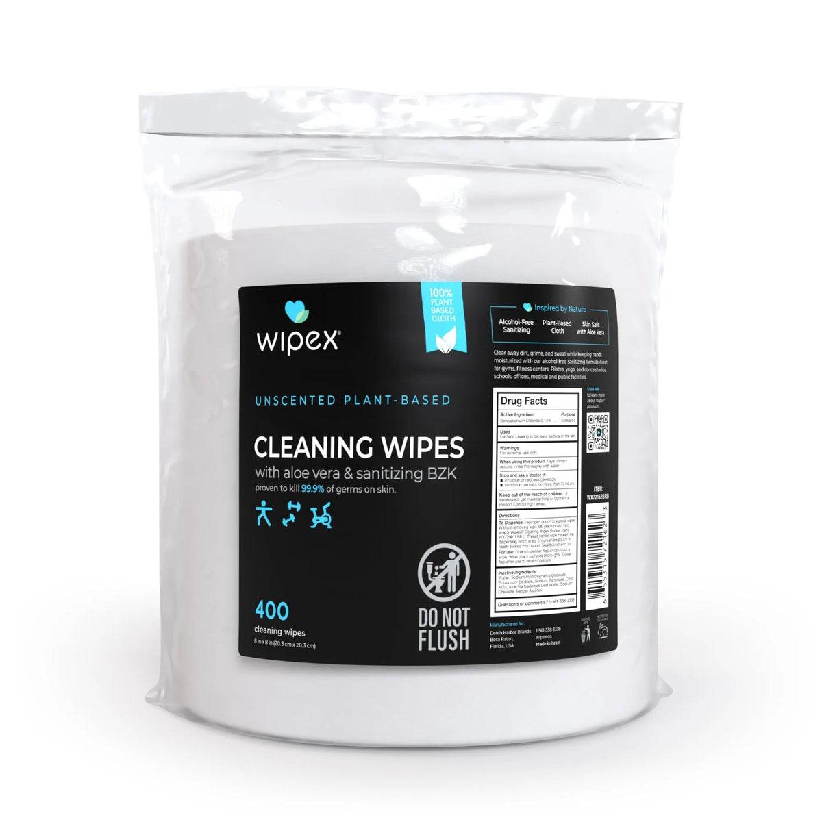 Wipex® Plant-Based Unscented Sanitizing Wipes – Starter Bundle (400 ct Bucket + 400 ct Refill)