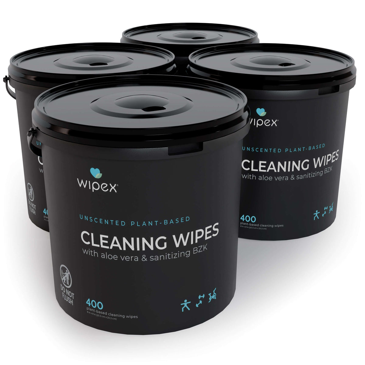 Wipex® Bulk Antibacterial Wipes Portable Dispensing Bucket 400ct | Skin-Safe Sanitizing Wipe | TÜV-Certified Plant-Based Cloth