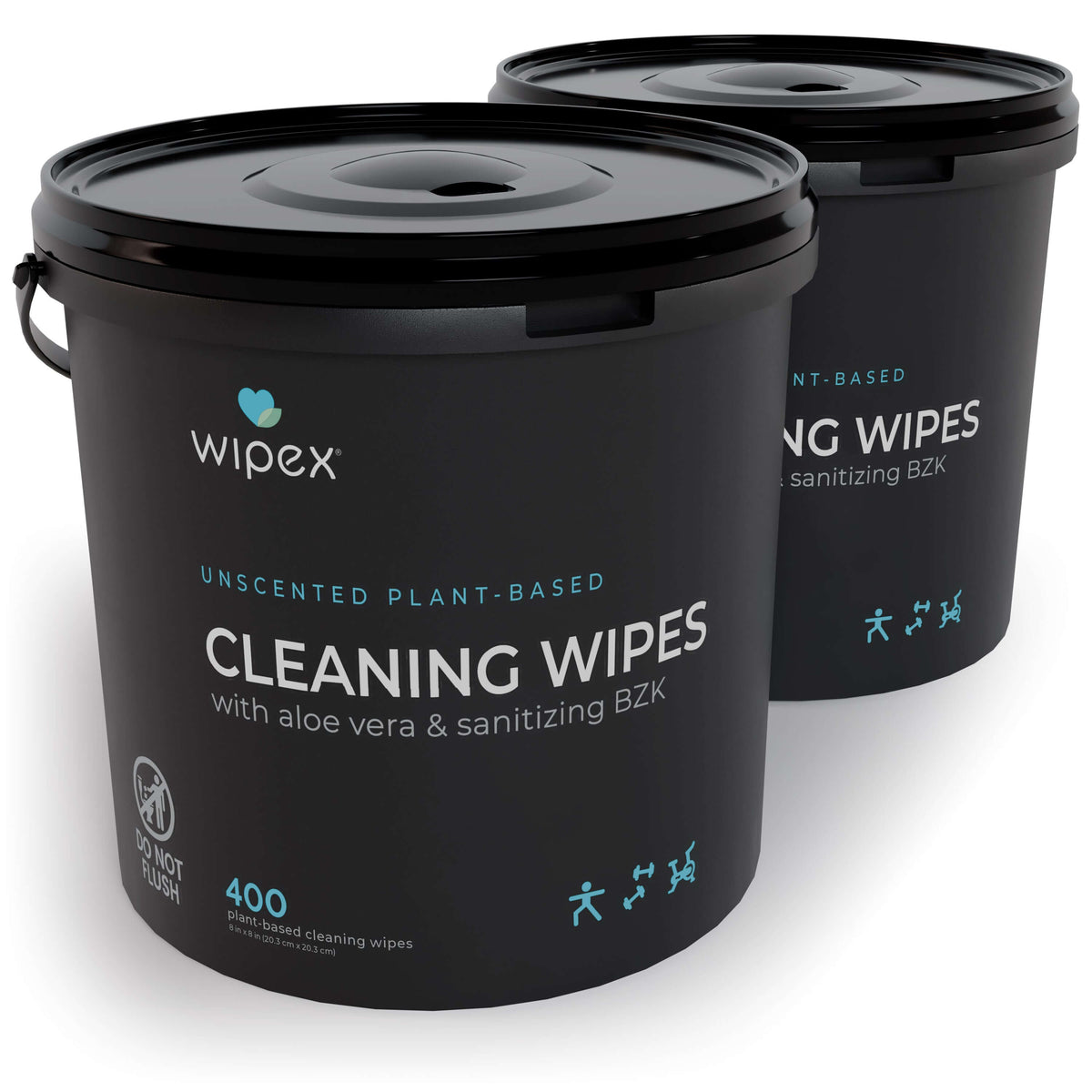 Wipex® Bulk Antibacterial Wipes Portable Dispensing Bucket 400ct | Skin-Safe Sanitizing Wipe | TÜV-Certified Plant-Based Cloth