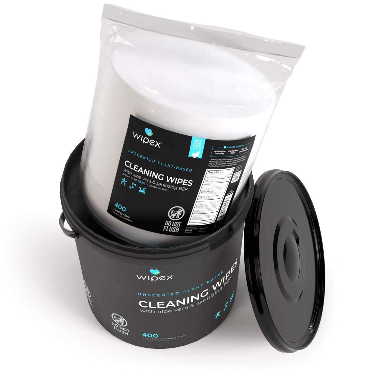 Wipex® Plant-Based Unscented Sanitizing Wipes – Starter Bundle (400 ct Bucket + 400 ct Refill)