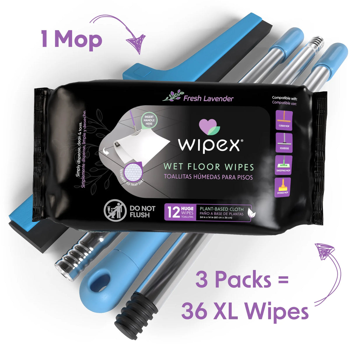 Wipex Earth-Friendly XL Wet Mop Wipes | Ultimate Plastic-Free Floor Cleaning Pads