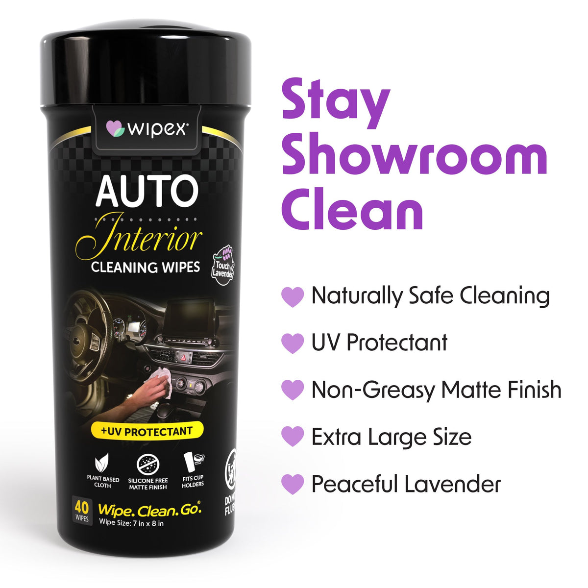 Wipex® Lavender Auto Cleaning Wipes | Plastic-Free Natural Car Wipes