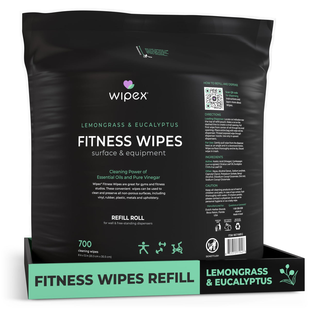 Wipex Natural Fitness Equipment Wipes 700ct Bulk Gym Refill Roll