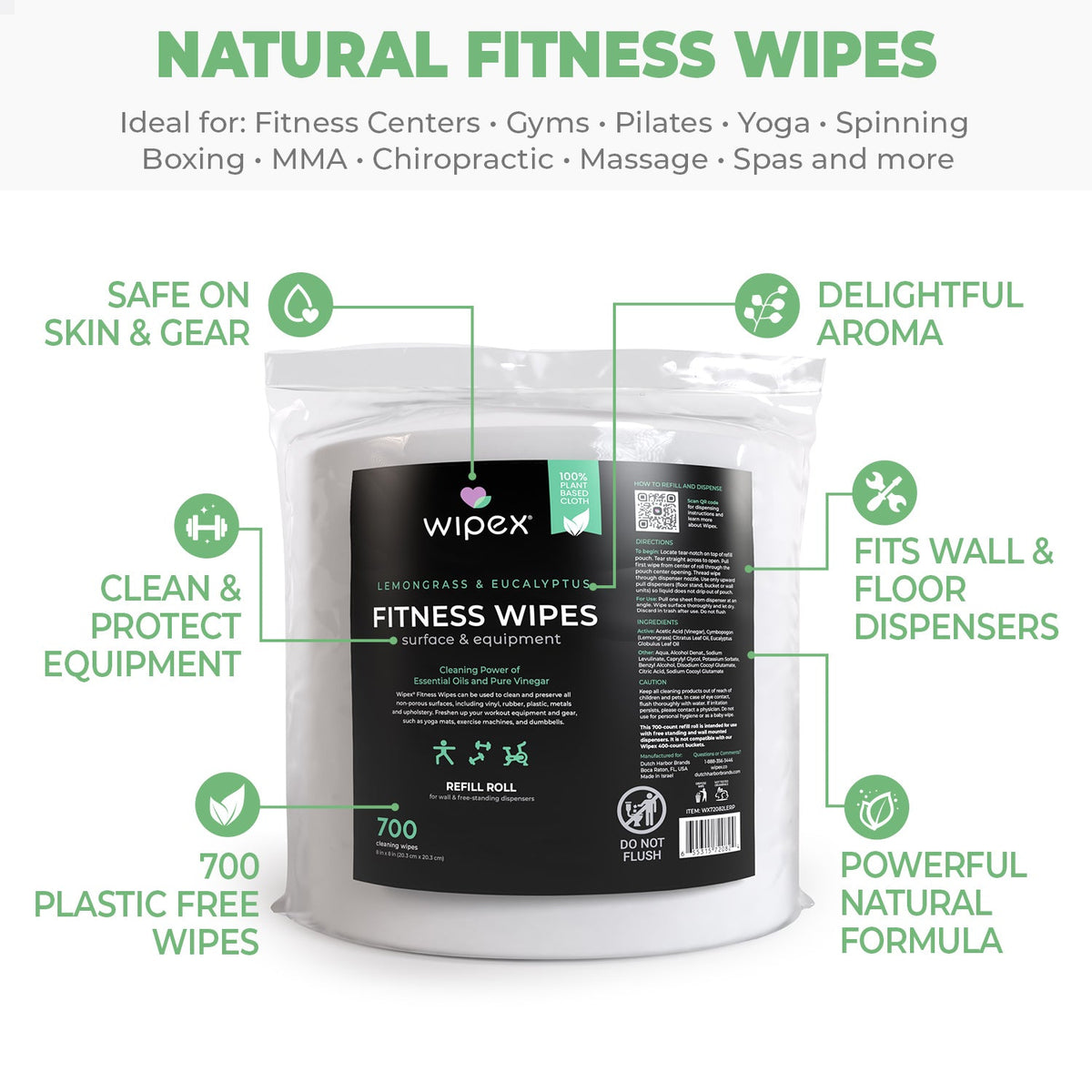 Wipex Natural Fitness Equipment Wipes 700ct Bulk Gym Refill Roll