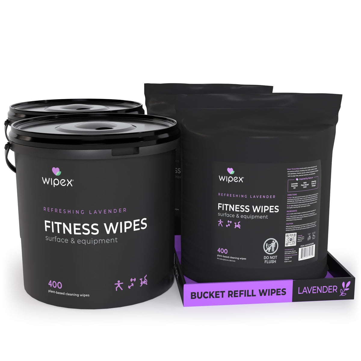 Wipex Natural Gym Wipes Starter Bundle | Dispenser Bucket with Refill | Plant-Based Wipes for Fitness Equipment