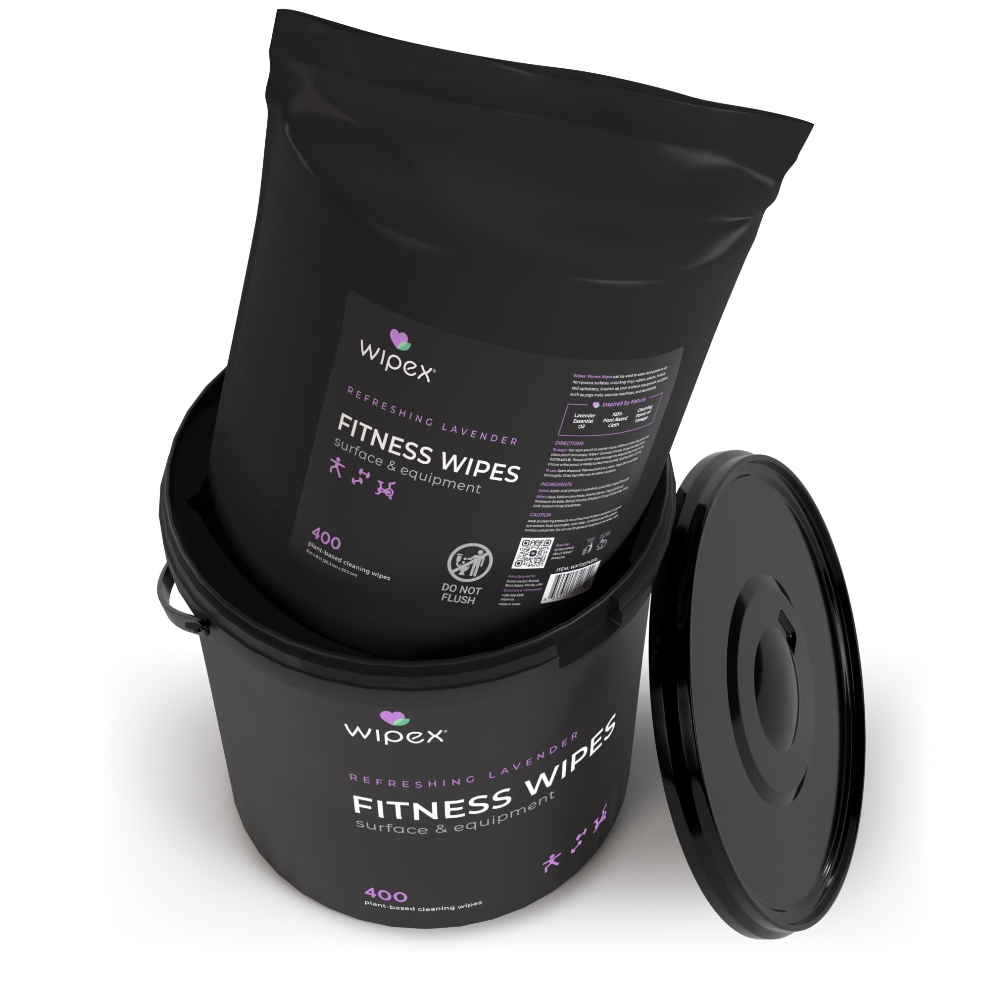 Wipex Natural Gym Wipes Starter Bundle | Dispenser Bucket with Refill | Plant-Based Wipes for Fitness Equipment