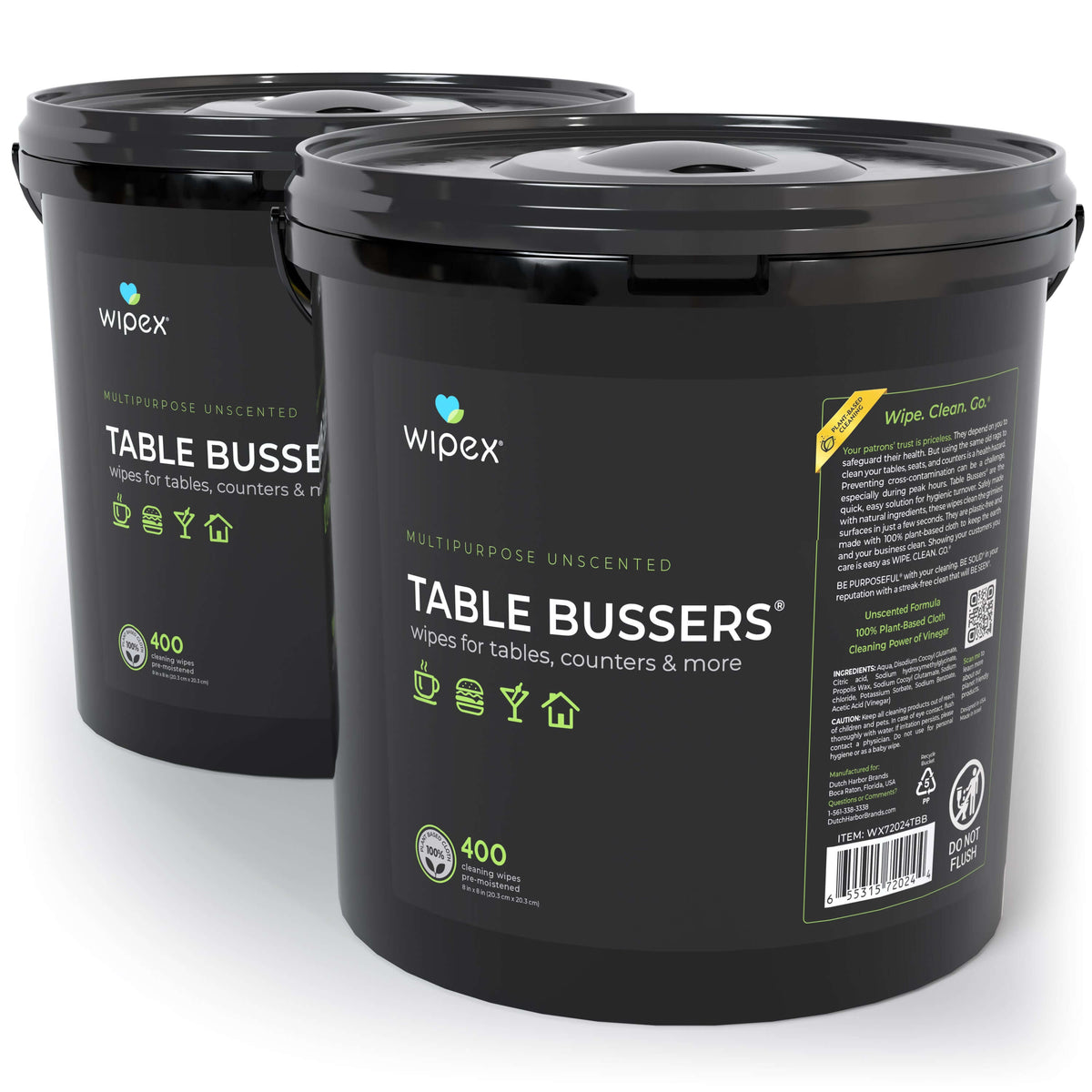 Wipex® Table Bussers® Natural Unscented Cleaning Wipes for Home & Food Service | Plant-Based | Portable Bucket