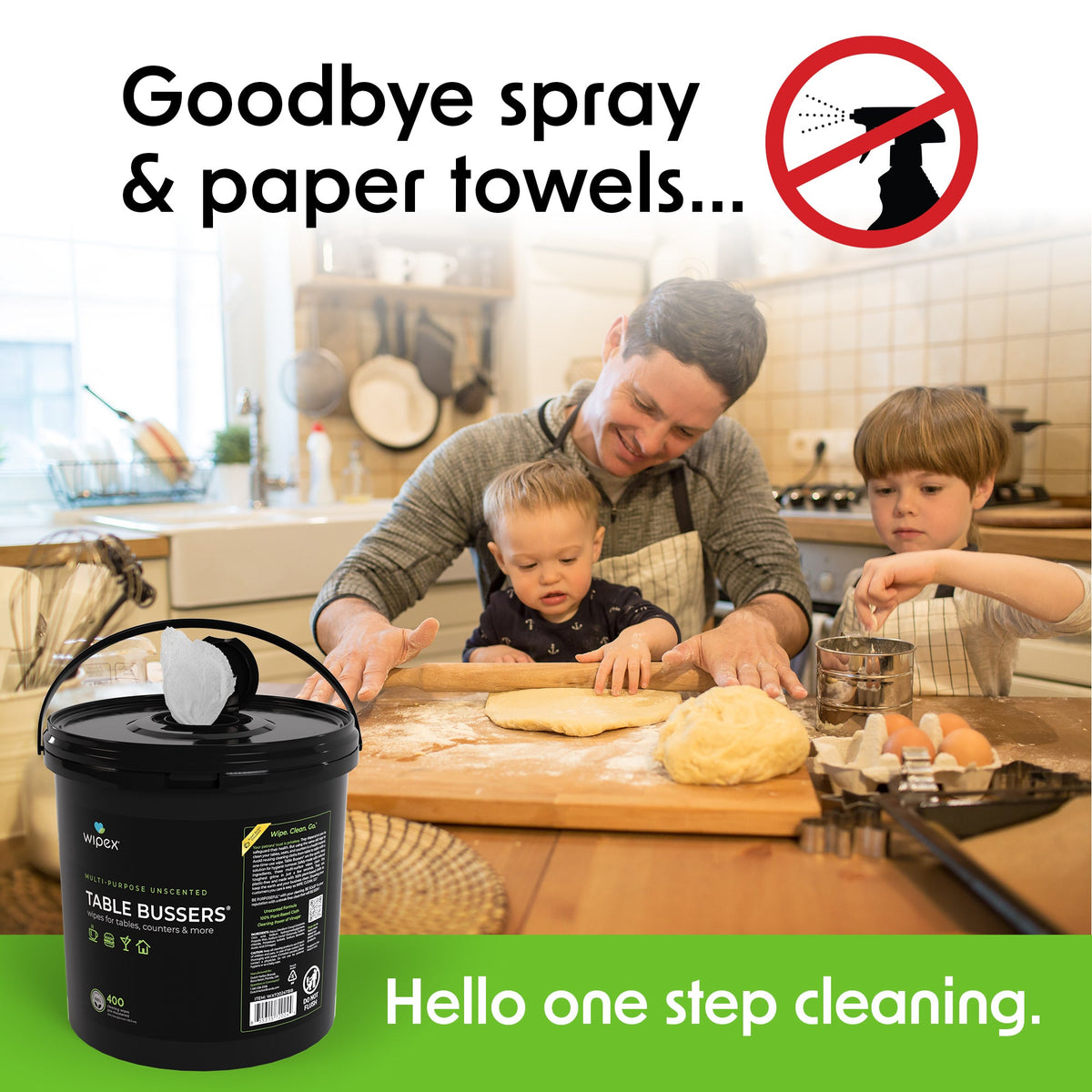 Wipex® Table Bussers® Natural Unscented Cleaning Wipes for Home & Food Service | Plant-Based | Portable Bucket
