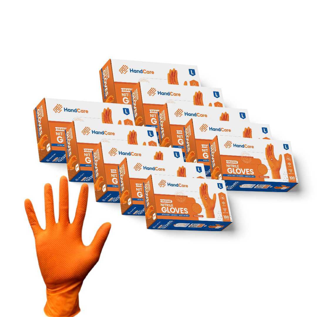 HandCare Orange Nitrile Gloves - Powder Free (8 Mil), 100 Cases (Bulk)