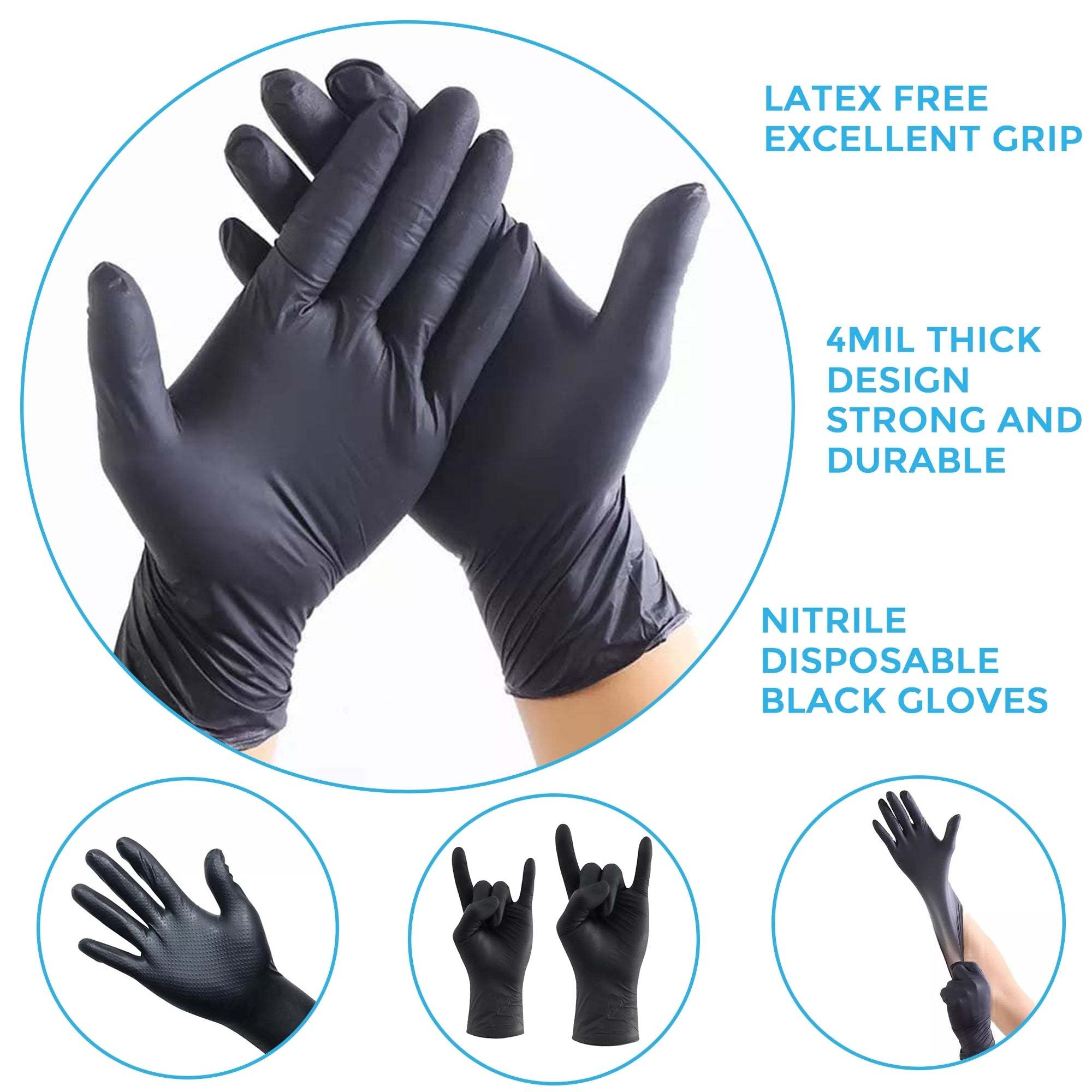GMG SINCE1988 Nitrile Exam Gloves, Black Disposable Gloves,Nitrile Gloves Large 100,4 Mil No Latex Gloves