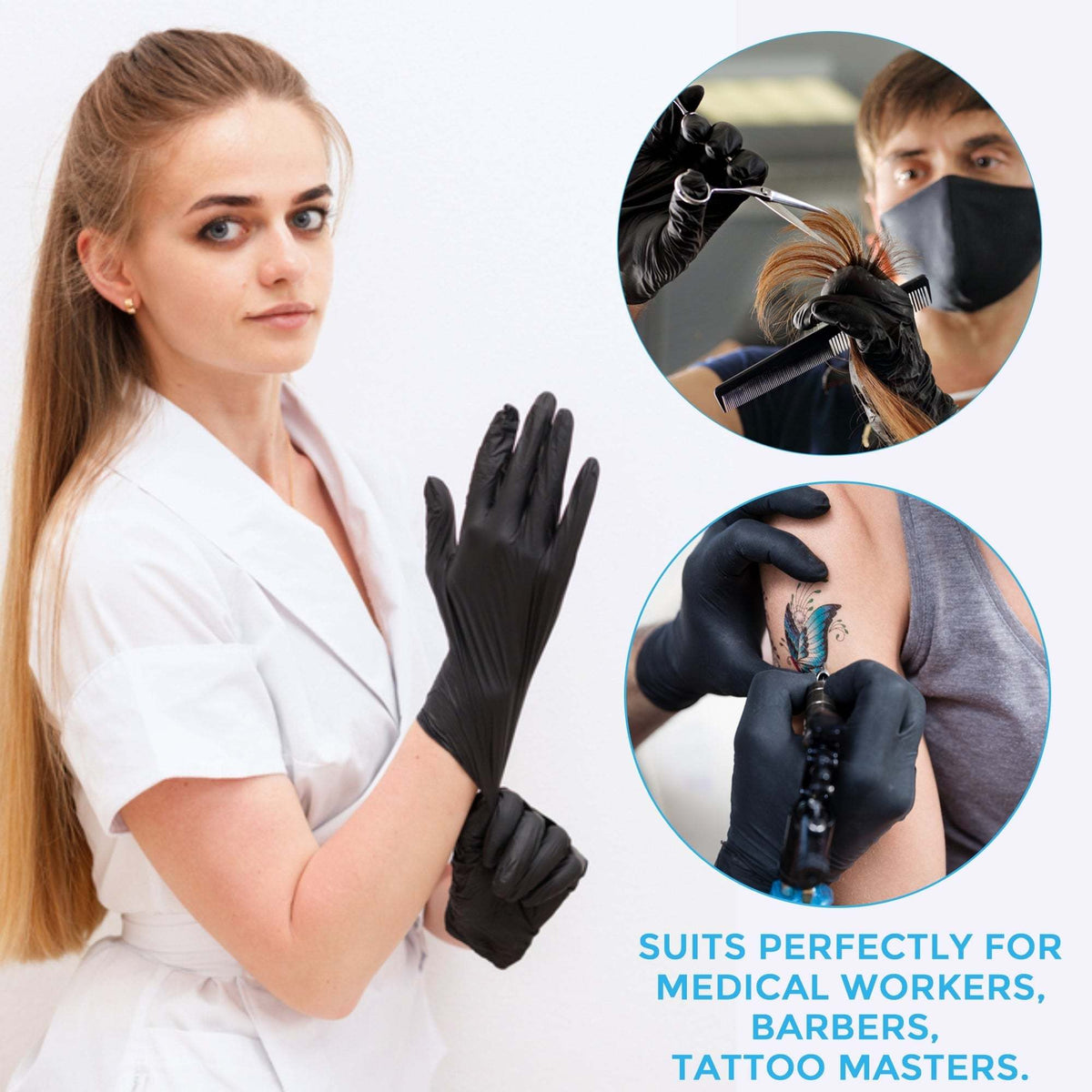 HandCare Black Nitrile Gloves - Exam Grade, Powder Free (4 Mil), 100 Gloves (1 Box)