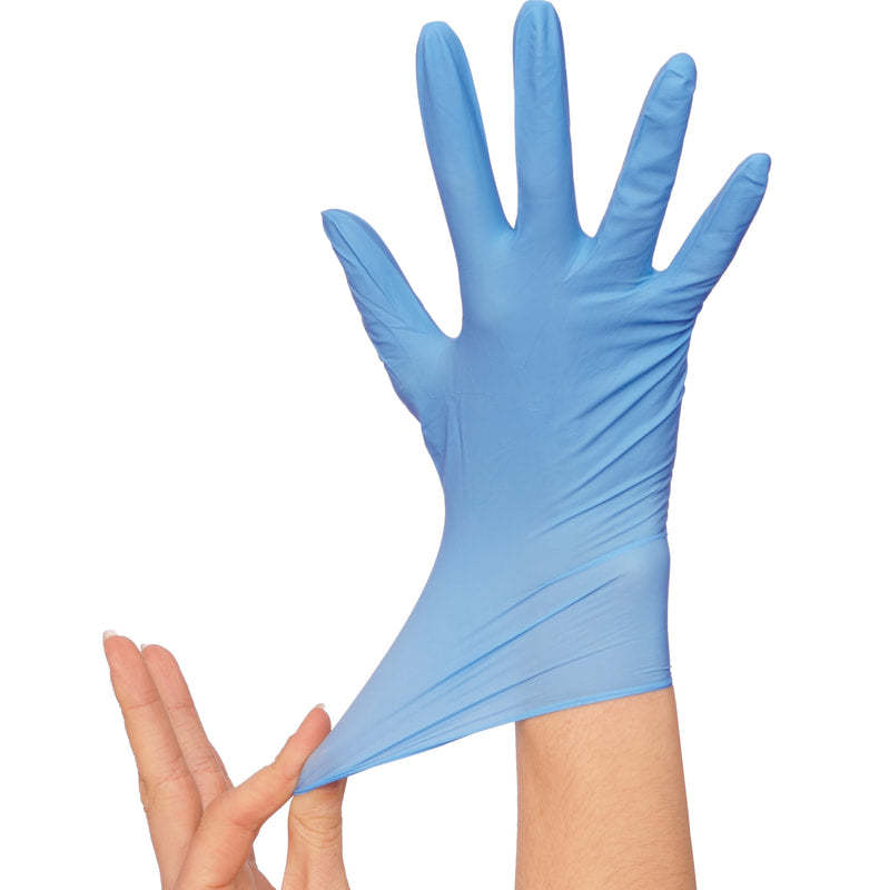 Wearing blue glove in the hand