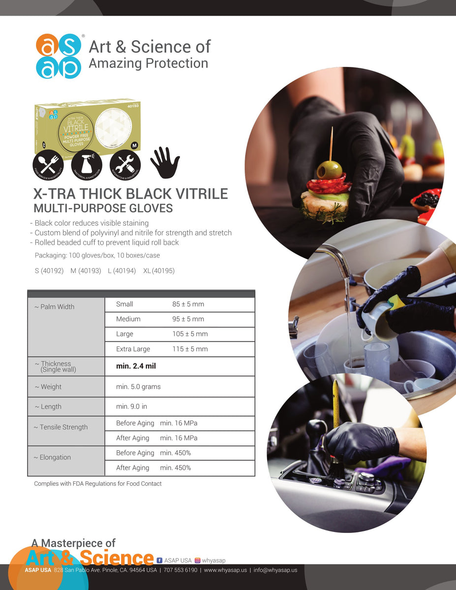 ASAP Black Synthetic Nitrile Gloves (4 Mil), 1,000 Gloves