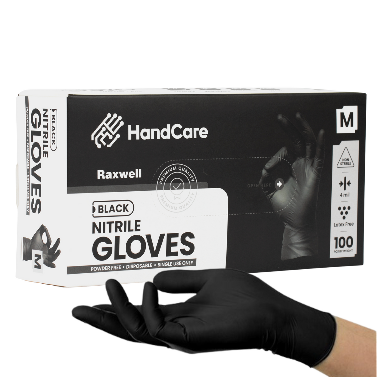 HandCare Black Nitrile Gloves mil, Powder Free