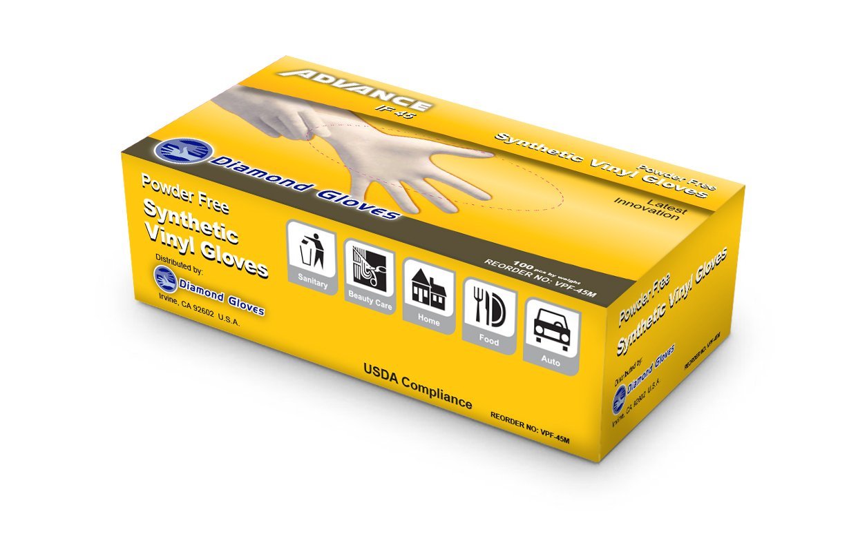 1 Box of ADVANCE Powder Free, Synthetic Vinyl Gloves