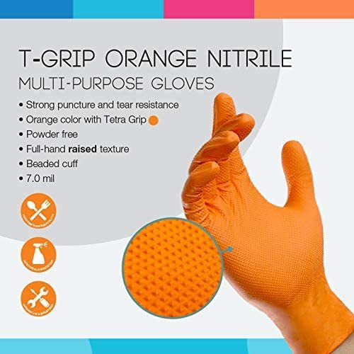 T-Grip Orange Nitrile, Powder Free, Disposable Glove when worn